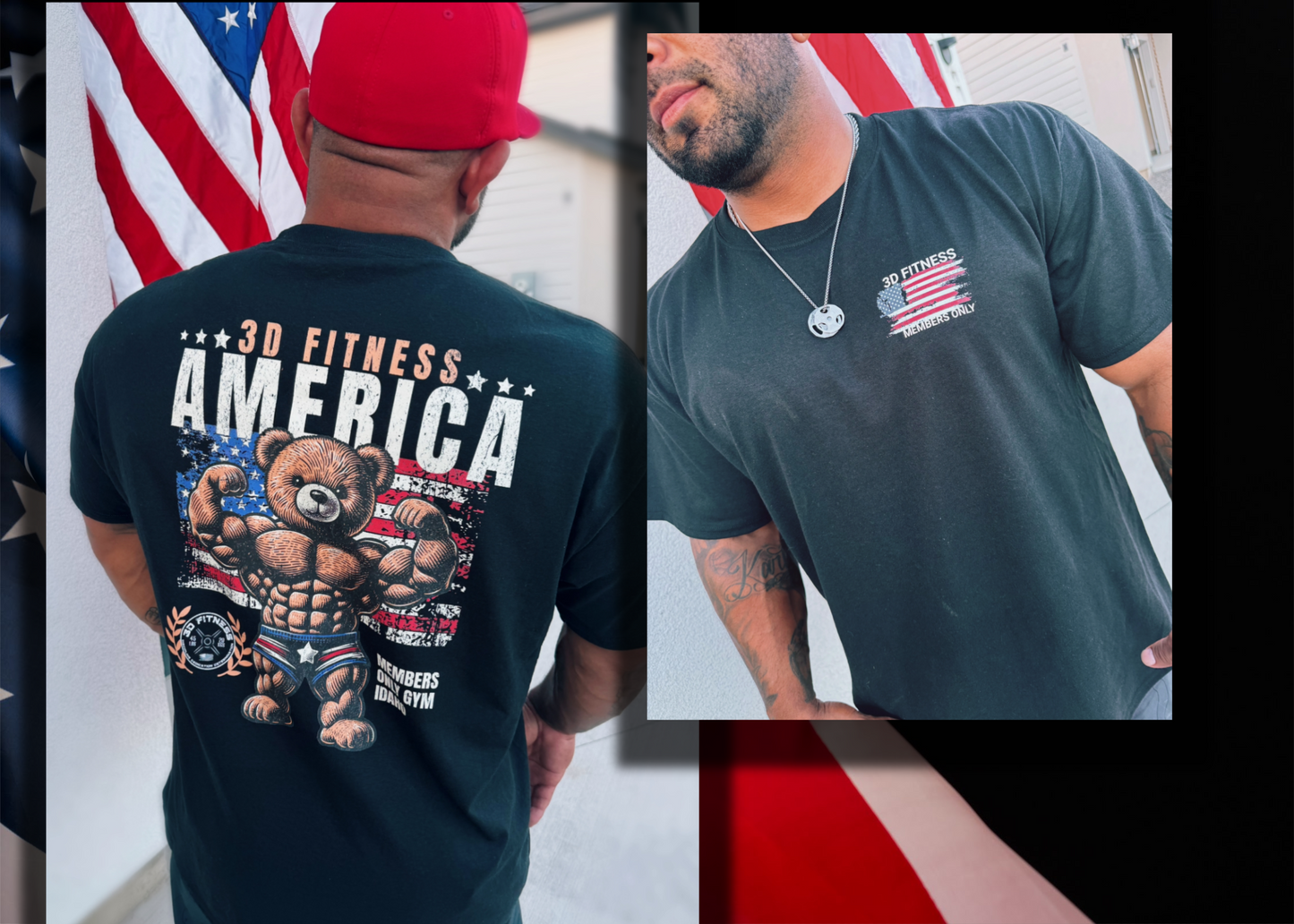 3D Fitness America Bear tri-blend Tee
