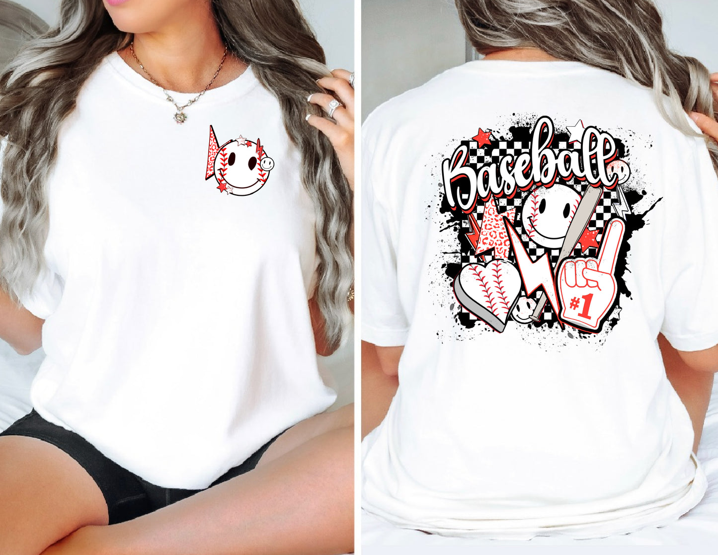 Baseball retro checkered tee