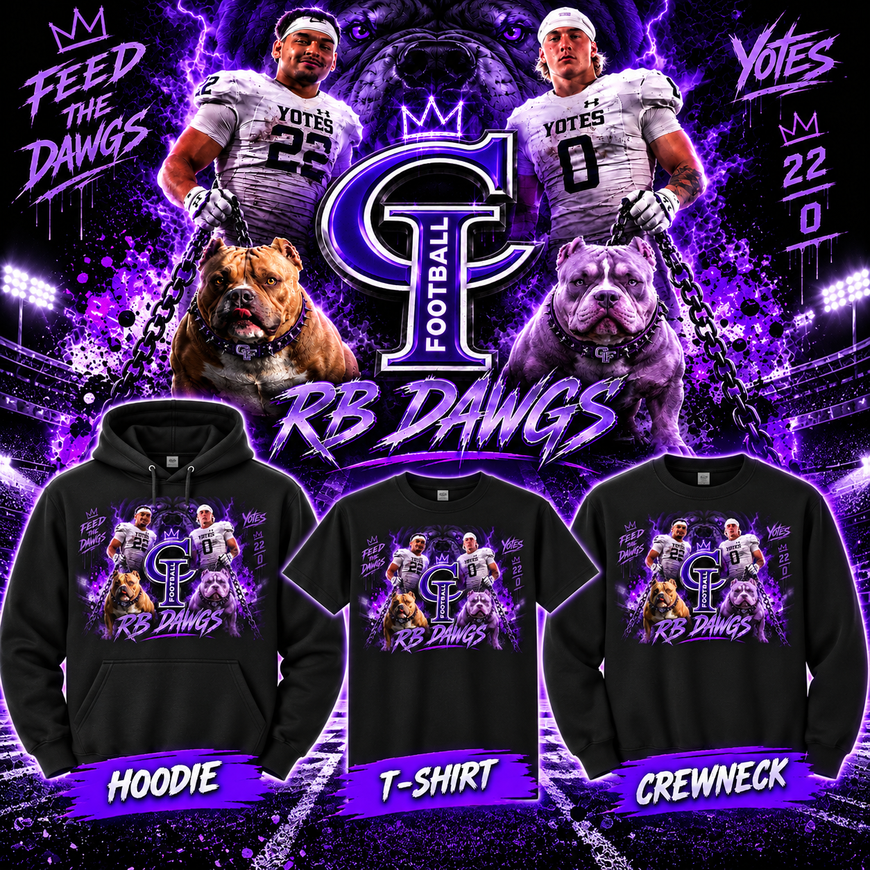 Yotes Football RB Dawgs | Hoodie, T-Shirt & Crewneck