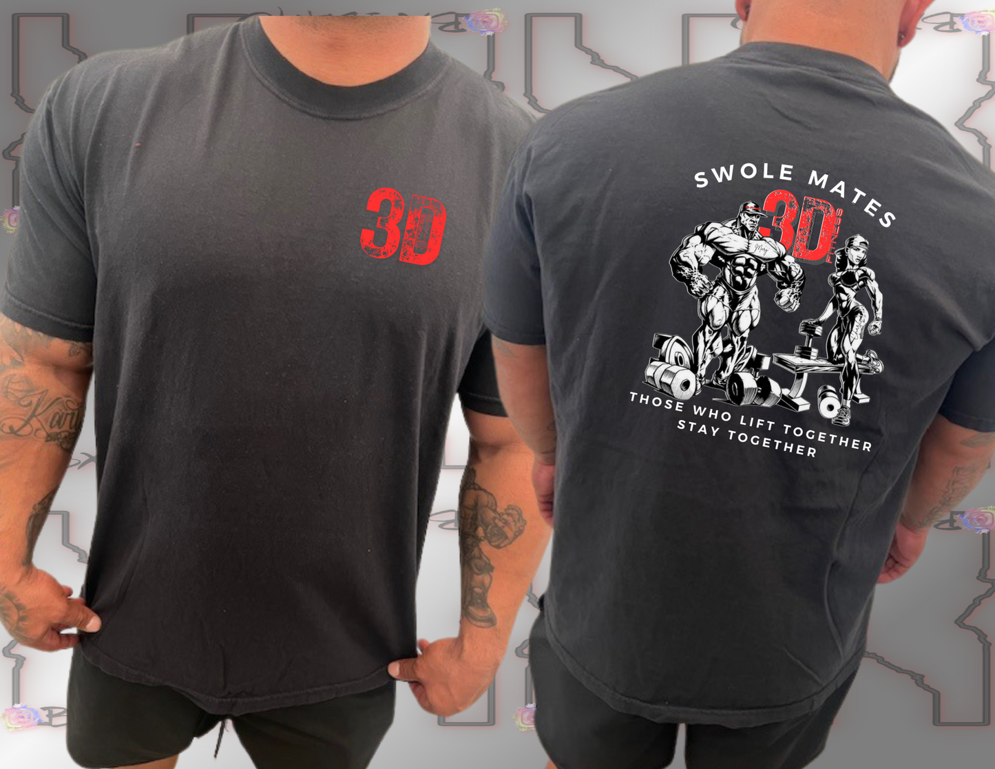3D Fitness red "Swole Mates" Tee