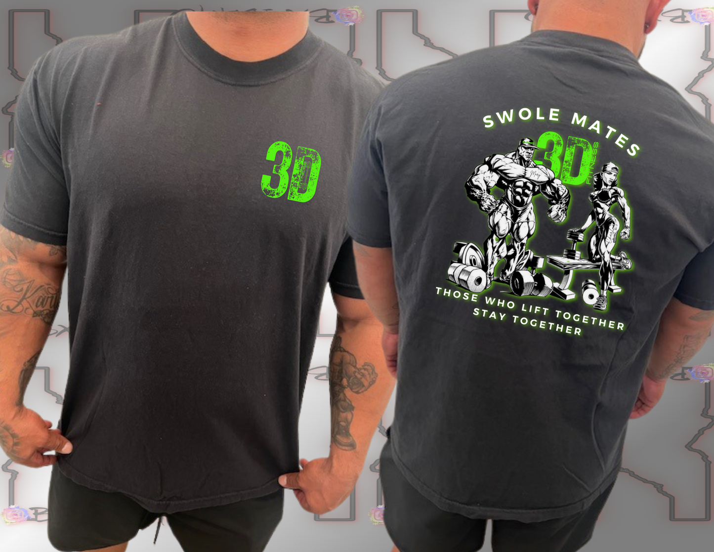 3D Fitness green "Swole Mates" Tee
