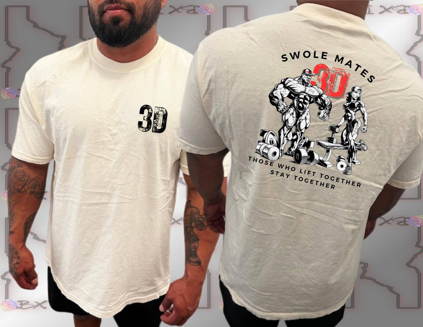 3D Fitness red "Swole Mates" Tee