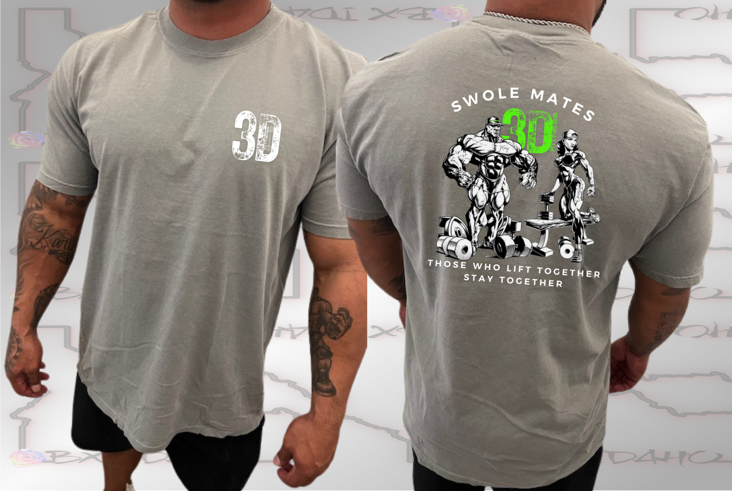 3D Fitness green "Swole Mates" Tee