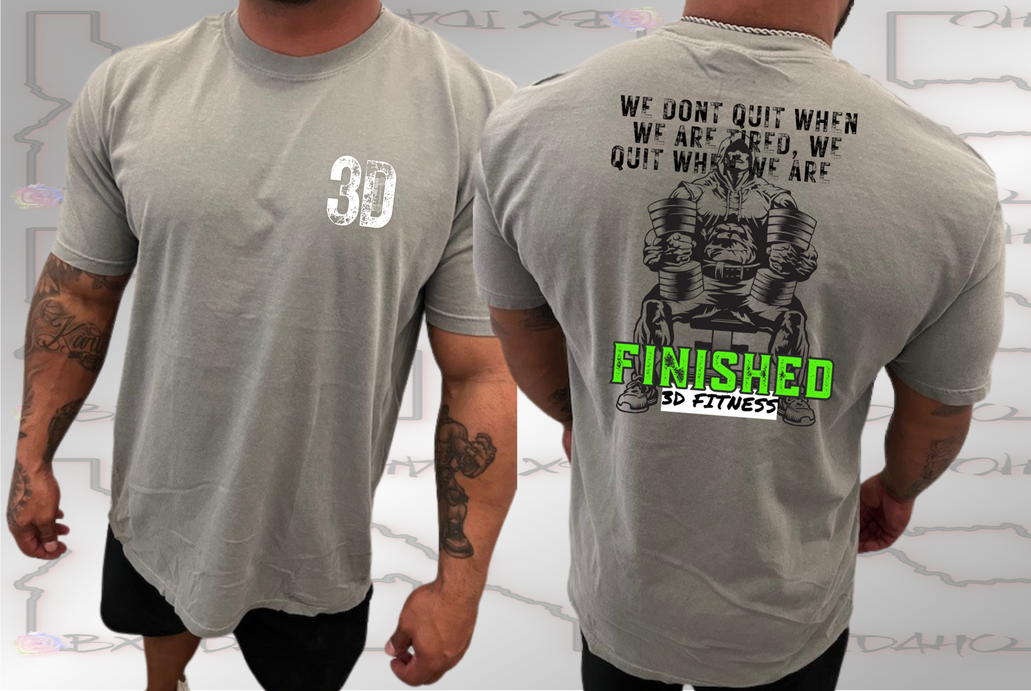 3D Fitness green "We don't quit" Tee