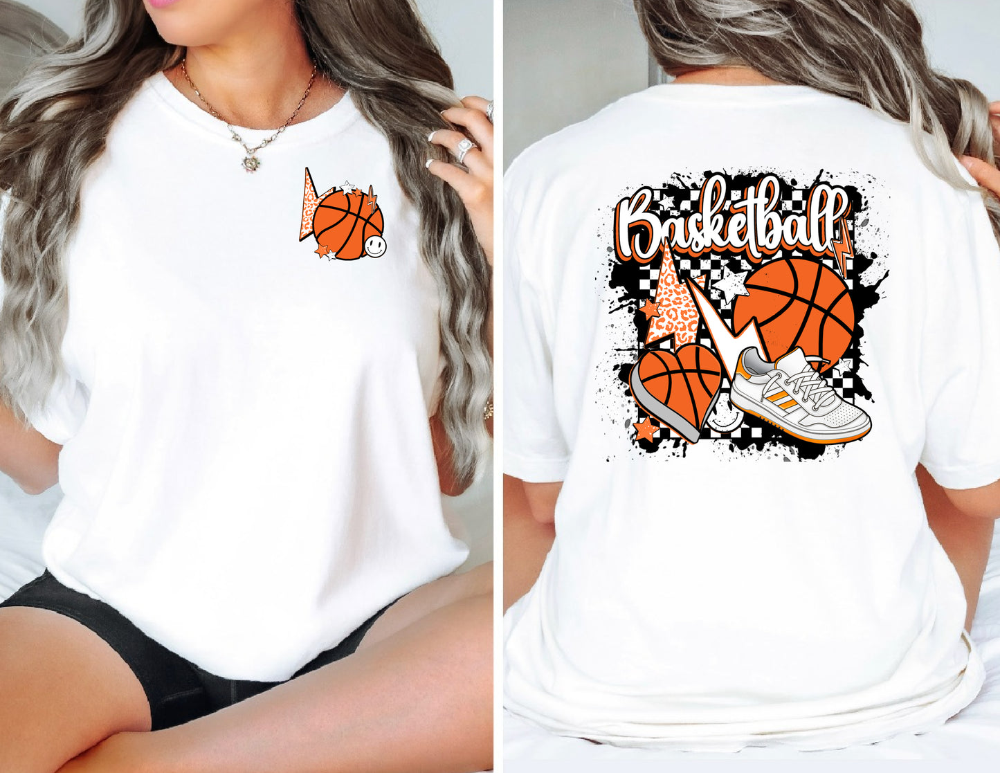 Basketball retro checkered tee