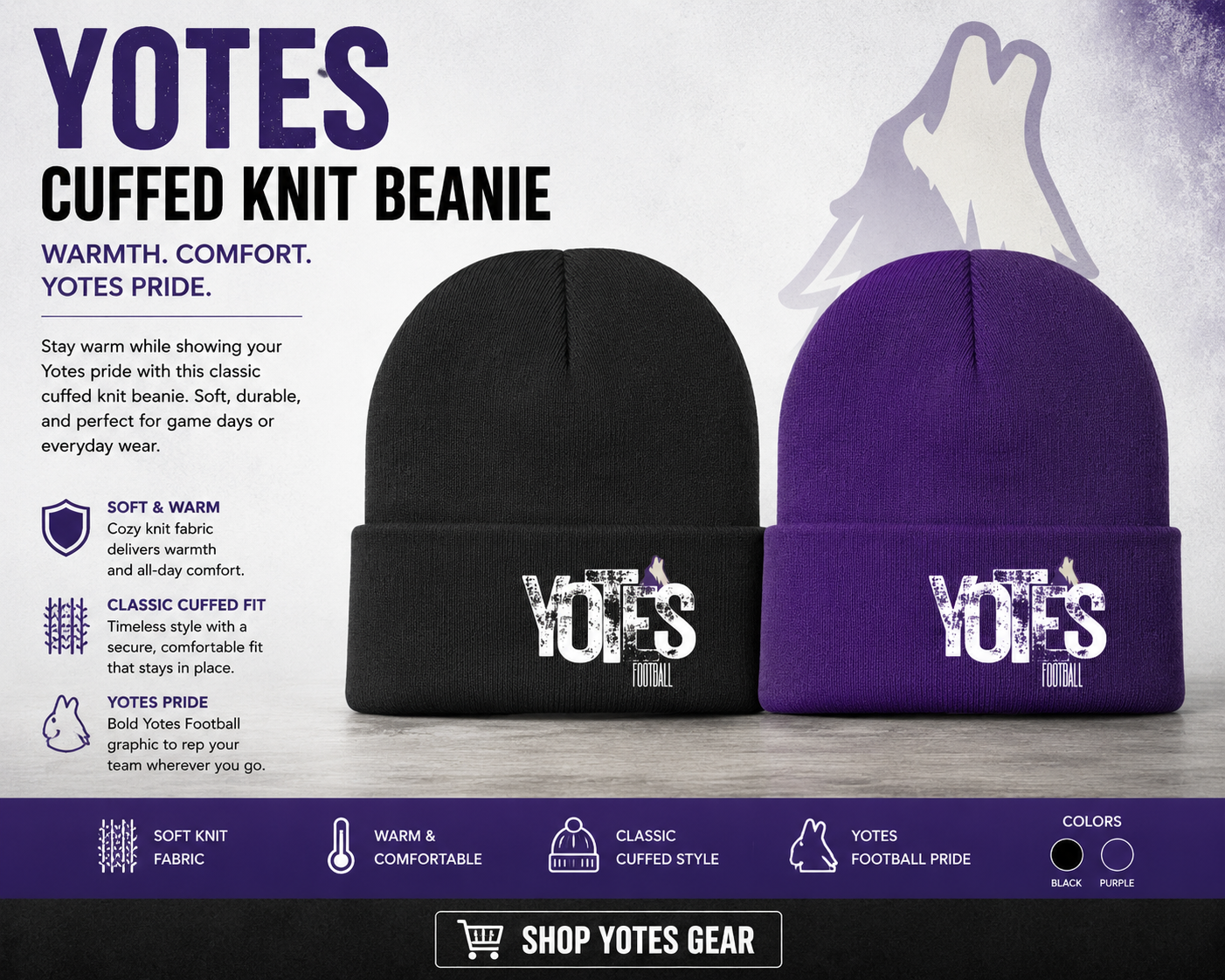Yotes Football Cuffed Knit Beanie