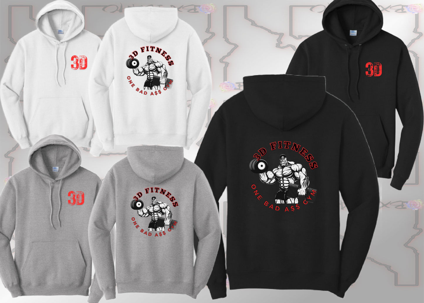 3D Fitness red "One Bad A$$" Pullover Hoodie