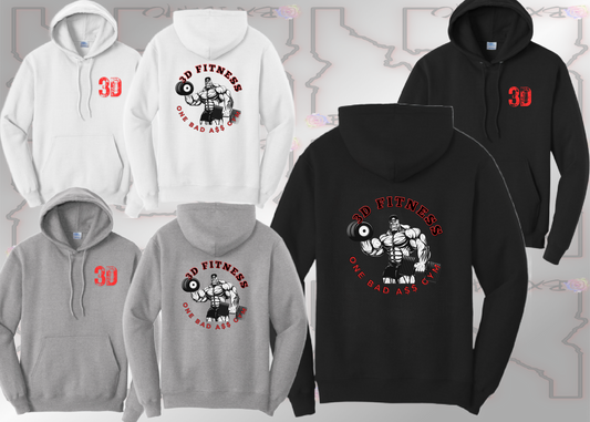 3D Fitness red "One Bad A$$" Pullover Hoodie