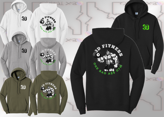 3D Fitness green "One Bad A$$" Pullover Hoodie