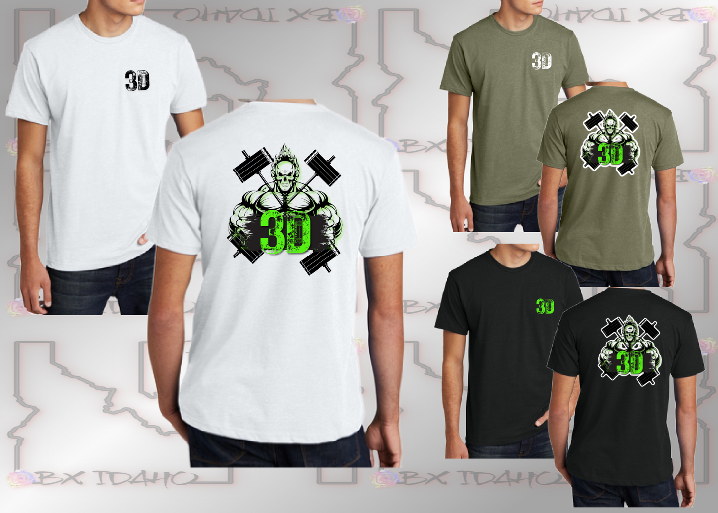 3D Fitness green Skull T-shirt