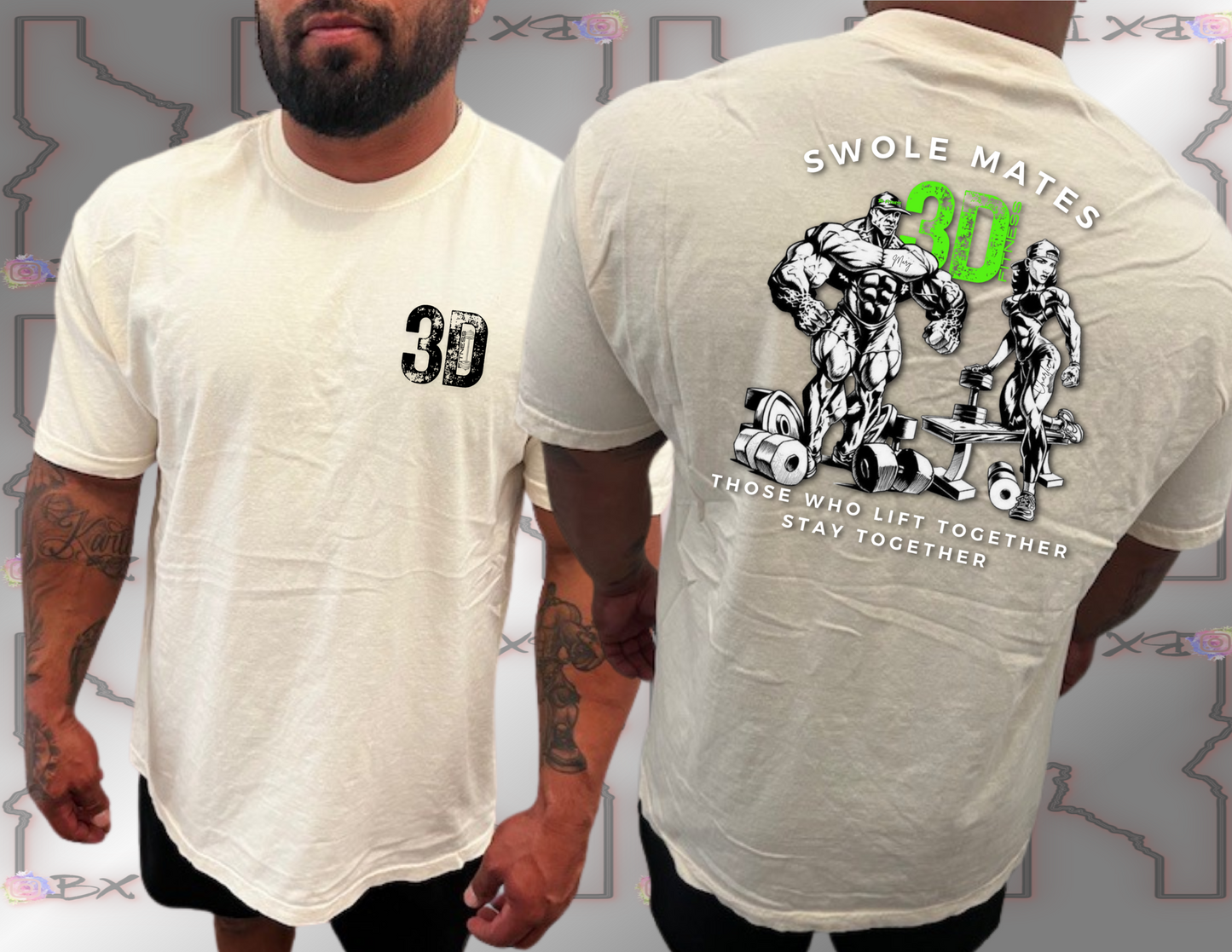 3D Fitness green "Swole Mates" Tee