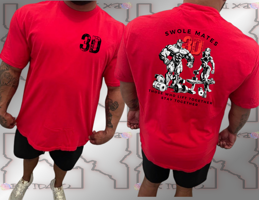 3D Fitness red "Swole Mates" Tee