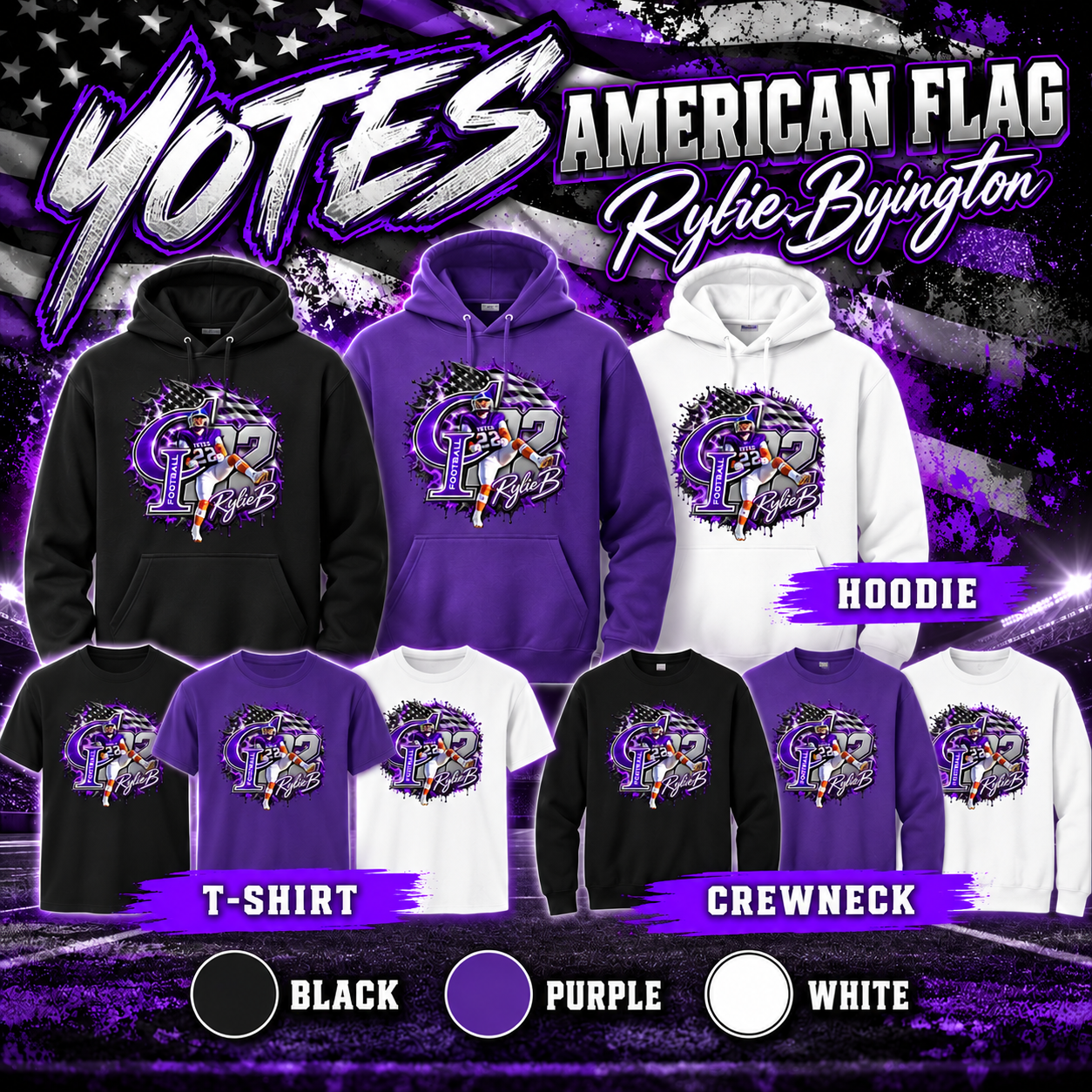 Yotes American Flag – Rylie Byington | Hoodie, T-Shirt & Crewneck