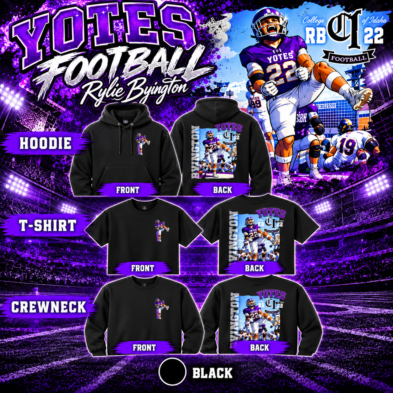 Yotes Football Rylie Byington Cartoon | Hoodie, T-Shirt & Crewneck